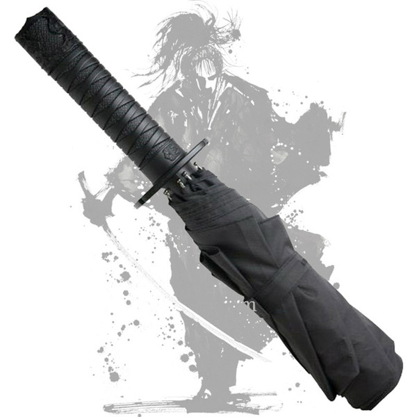 1Piece Black Samurai Sword Kantana Sun Rainny Folding Umbrella Ninja-like Straight Long-handle Anime Umbrella