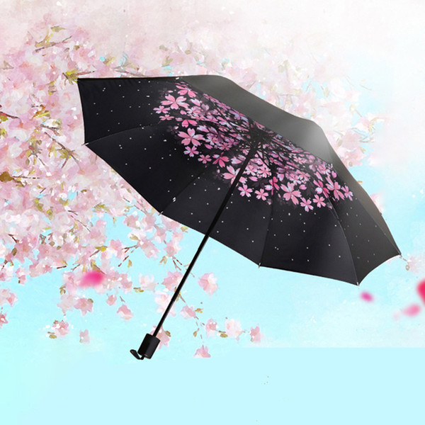 2018 New Creative Gifes Designer Romantic Cherry blossoms Sunny and Rainy Umbrellas Colorful Three-folded inverted Windproof 8Ribs Gentle