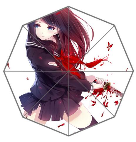 Best Anti-UV Umbrella, Anime Girl With Katana Cool Portable Foldable Umbrella