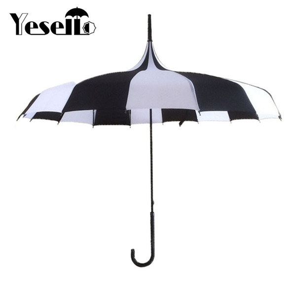 Yesello 1PCS Black And White Women Big Large long Handle Gothic Classical Windproof Tower Pagoda Rain Umbrella