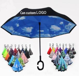 Folding Reverse Umbrella Double Layer C Handle Umbrellas Unisex Inverted Long Handle Windproof Rain Car Umbrellas Gifts 56 Colors