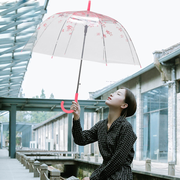 Transparent Sakura Big Clear Cute Bubble Deep Dome Raining Umbrella Gossip Girl Wind Resistance Long-handle Umbrella