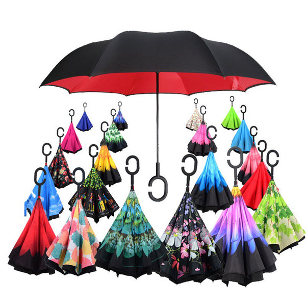 High Quality Windproof Reverse Folding Double Layer Inverted Chuva Umbrella Self Stand Inside Out Rain Protection C-Hook Hands 120pcs