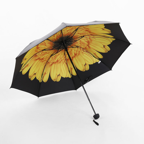 10 Colors Anti UV Sun Umbrella Women Three Folding Black Coating Parasols Flower Pattern Sunny And Rainy Umbrella Laides Paraguas