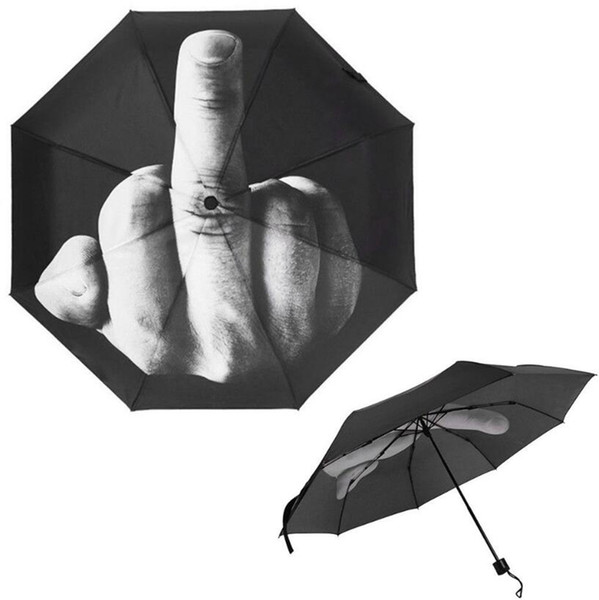 Middle Finger Umbrella Rain Windproof Up Yours Umbrella Creative Folding Parasol Fashion Impact Black Umbrella 30pcs OOA4505