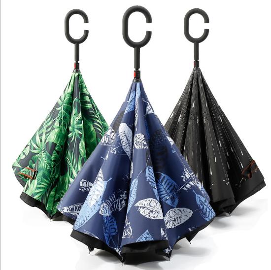 Free shipping Upside-Down Car Umbrella Windproof Double Layer Reverse umbrella with C and J handle Creative inverted