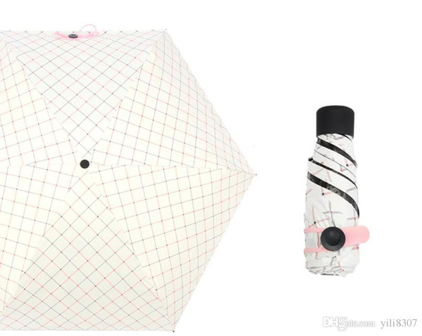 Wholesale Creative Simple Beige Grid 5-Folding Umbrella Cute Mini Compact Lightweight Portable Travel Umbrella Rain Waterproof/UV Protective