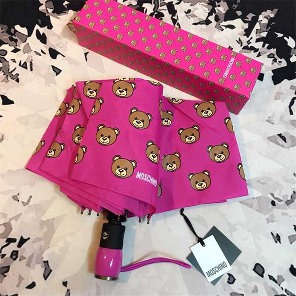 Bear Print Pink Umbrella With Gift Box New Cute 2 Size Amphibious Umbrella Black New Fashion Brand Umbrella