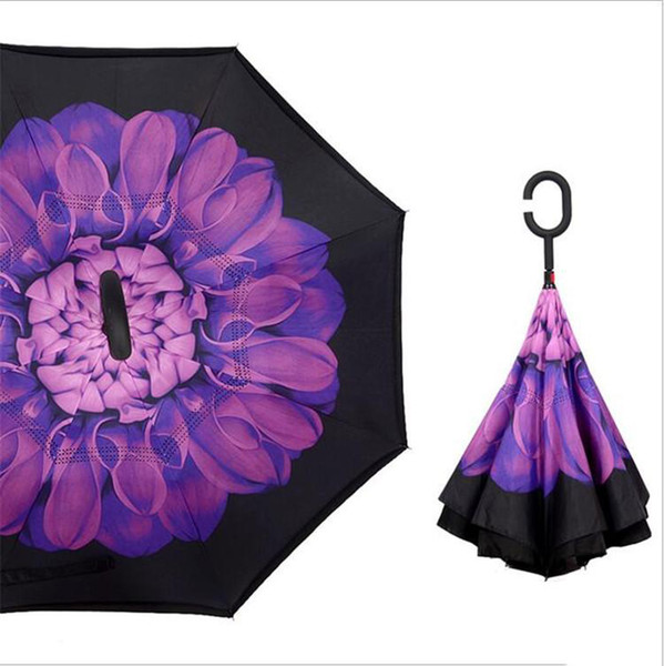 Folding Reverse Umbrella 84 Styles Double Layer Inverted Long Handle Windproof Rain Car Umbrellas C Handle Umbrellas