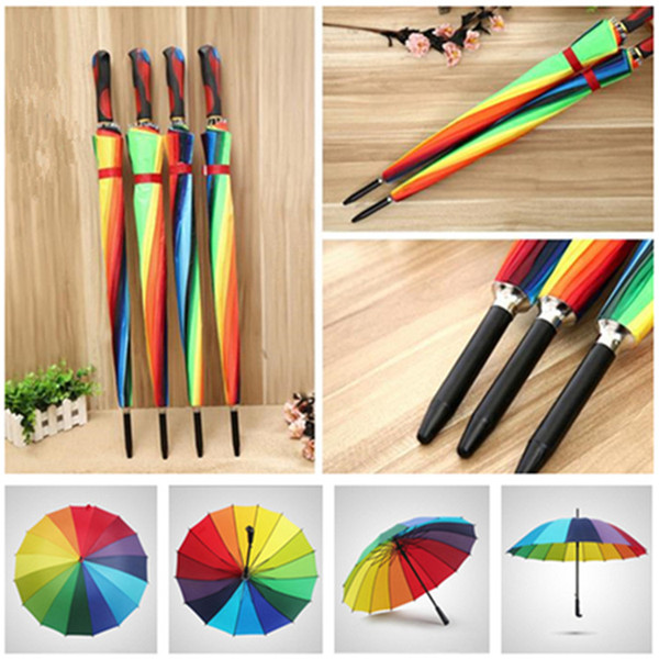 Ladies'Windbreak The Coloured Umbrella 16K Korean Creative Rainbow Umbrella Long Handle Automatic Umbrella T9I0015