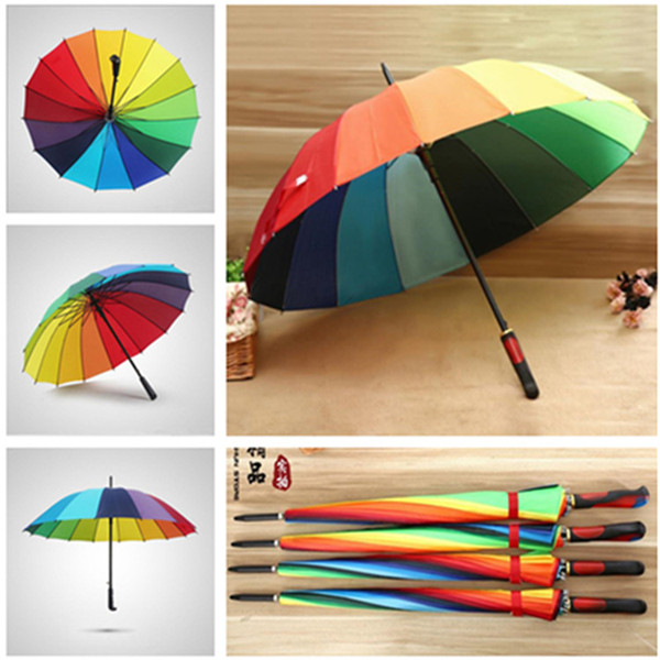 Ladies'Windbreak The Coloured Umbrella 16K Korean Creative Rainbow Umbrella Long Handle Automatic Umbrella T9I0015