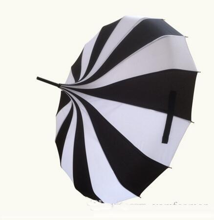 (10 pcs/lot) Creative Design Black And White Striped Golf Umbrella Long-handled Straight Pagoda Umbrella Free Shipping GBN-048