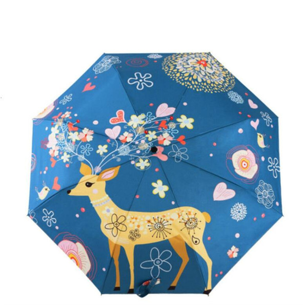 New Umbrellas Elk Original Design Women's Umbrella Oil Painting 3 Folding Parasol Lady Portable Girl Gift For Kids