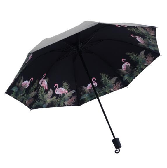 Flamingo All Weather Umbrella Ultraviolet Proof Sunshade Tri Folded Bumbershoot Thick Rod Summer Sombrilla Portable for women