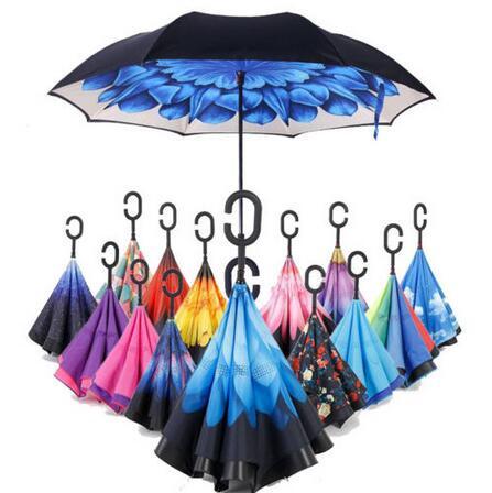 Windproof Reverse Closing Double Layer Inverted Umbrella and Inside Out Upside Down Rain Protection Ultraviolet-proof Umbrella CCA6462 50pcs