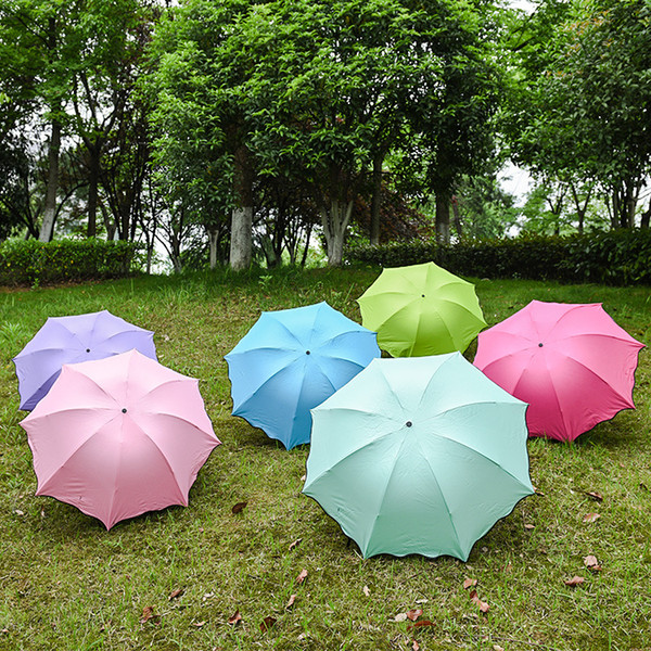 Sunny umbrella Ruffle Water contact flowering Black glue Anti-UV Parasol Creative Tri-fold 8 bone umbrella factory wholesale