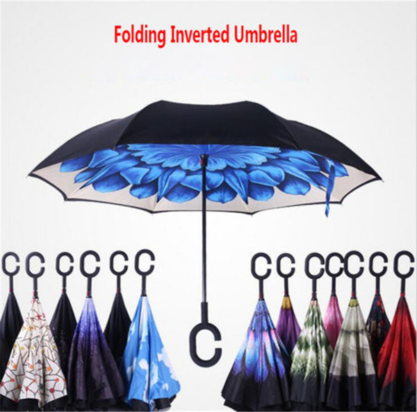 C-Handle Umbrella Double Layer Windproof Folding Inverted Umbrella Anti-UV Double Layer Upside Down Reverse Umbrella Self Stand