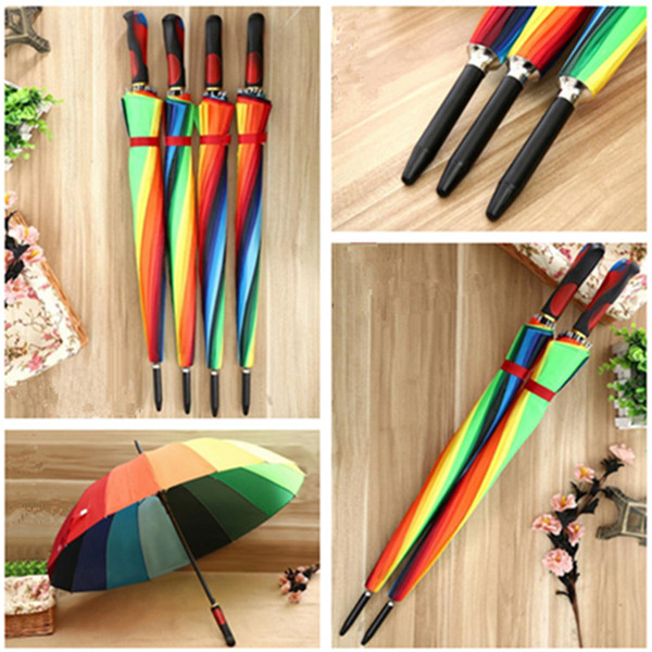 Ladies'Windbreak The Coloured Umbrella 16K Korean Creative Rainbow Umbrella Long Handle Automatic Umbrella T9I0015