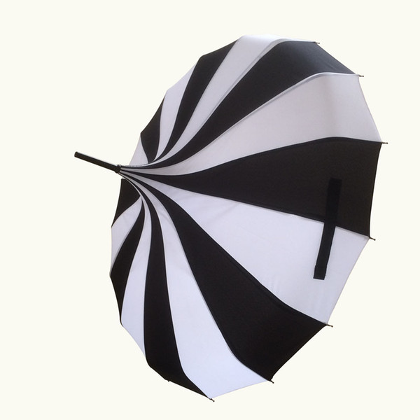 (10 pcs/lot) Creative Design Black And White Striped Golf Umbrella Long-handled Straight Pagoda Umbrella Free Shipping