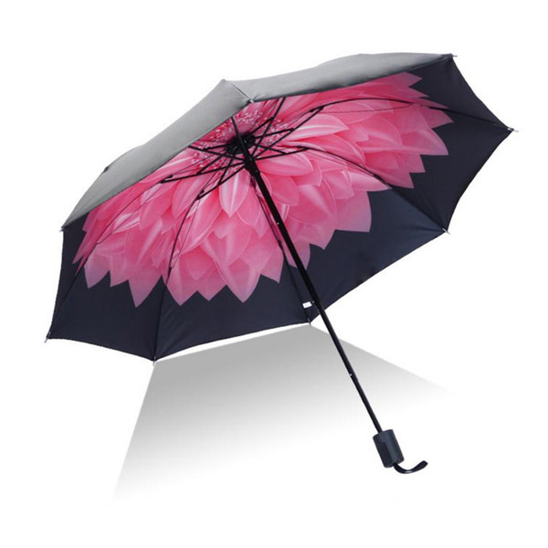 Redcolorful Umbrella Rain Women Three-folding Color Coating 3D Flower Print Sunny and Rainy Umbrella Parasol Paraguas Anti UV30