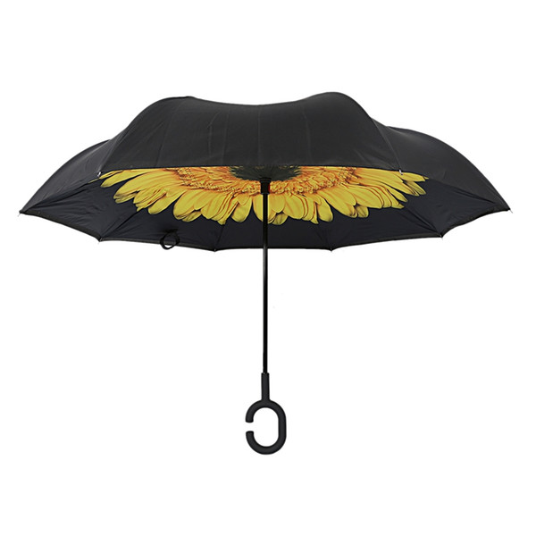 Reverse Umbrellas For Double Layer Umbrella Cloth Inverted Unbrellas Shape Handle Windproof Unbrella Long Handle Rain Gear-Sun