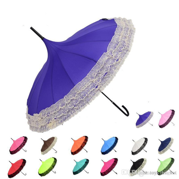 Elegant Lace Pagoda Umbrella Lace Golf Umbrella Fancy sunny rainy Pagoda Umbrellas Lace Trim Windproof Long Handle Parasol