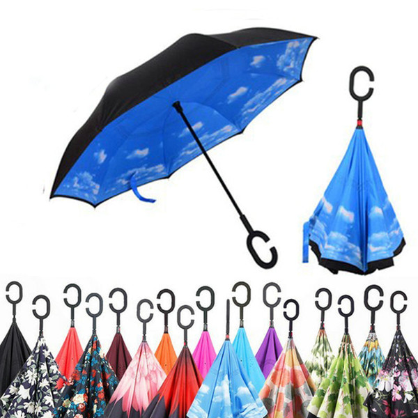 C-Hand Windproof Reverse Double Layer Inverted Umbrella Inside Out Self Stand Windproof Umbrella 84 styles 500pcs