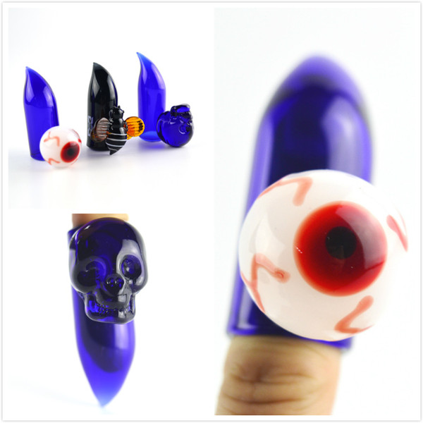 Glass Dabber With Carb Cap Skull Eyeball Glass Dabber Finger Style Smoking Accessories Tool Dab For Oil Rigs Dab Nail Free Shipping