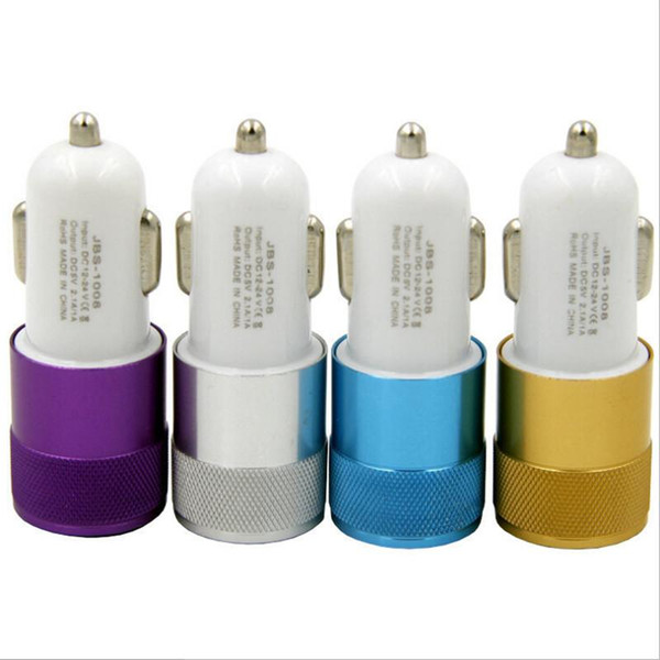 Aluminium alloy LED lights Dual USB Car Charger 2-port Aluminum Mini Adapter 12v 2.1A 1.0A