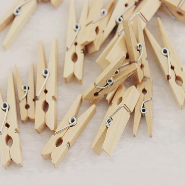 Mini Natural Wooden Clothes Clip Photo Paper Peg Clothespin Craft Clips 25MM