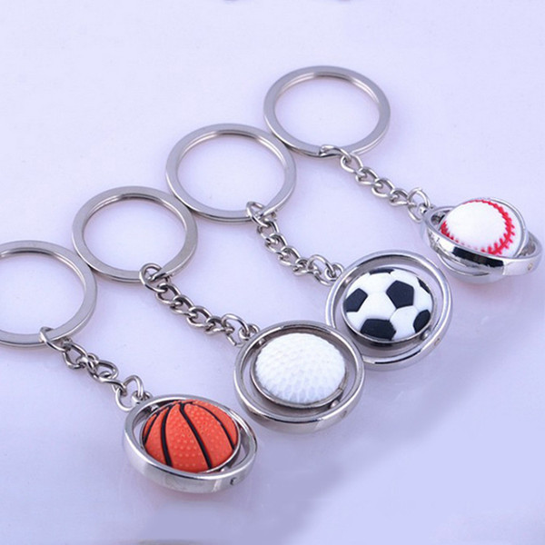 3D Sports Keychain Rotating Basketball Soccer Golf Tennis Ball Keyring Key Chain Ring Keyfob Key Holder