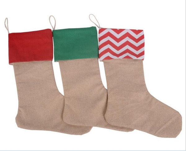 2018 high quality canvas Christmas stocking gift bags 12*18inch canvas Christmas Xmas stocking Large Size Plain Burlap decorative socks