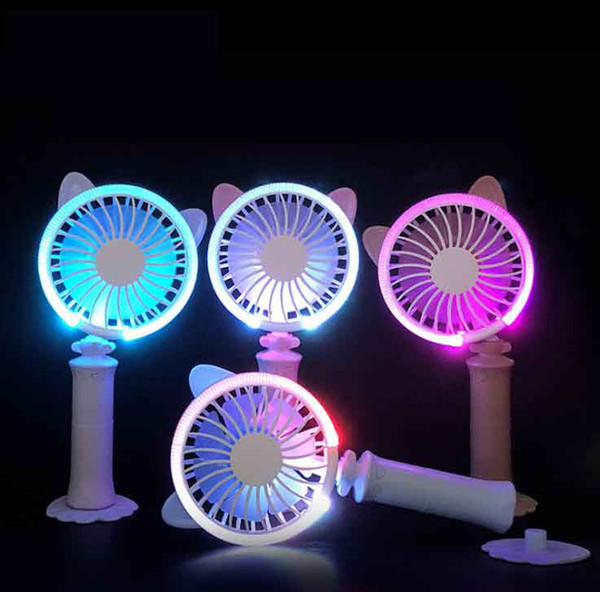 4 Colors USB Handheld Twist Cat Fan Electric Power Desktop Colorful Night Light Fan Mini Foldable Air Cooler Summer Kids Toys