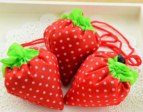 In Stock large drawstring bags wholesale Nylon Strawberry Foldable bag gift shopping Reusable Pouch Eco-Friendly Shopping Bags