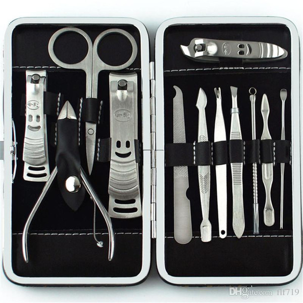 12pcs Manicure Set Pedicure Scissor Tweezer Knife Ear Pick Utility Nail Clipper Kit ,Stainless Steel Nail Care Tool Set free shipping