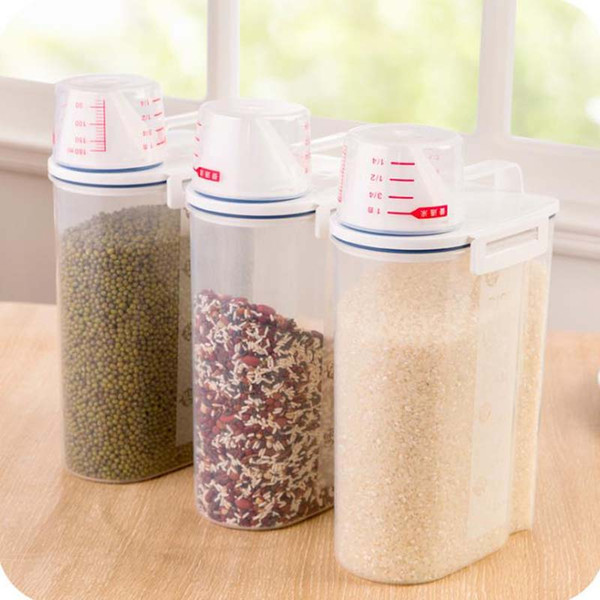 New Portable rice bucket with cup kitchen miscellaneous grains storage plastic sealed cans grain food storage cans