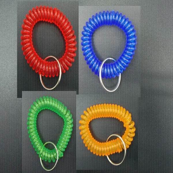 Free shipping Colorful Coil key ring Plastic Spiral Coil Wrist Band KeyChain