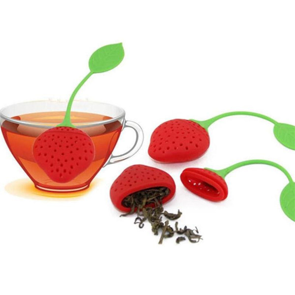 Tea Leaf Strainer Reuseable Red Lovely Silicone Strawberry Tea Bag Ball Stick Loose Herbal Spice Infuser Filter Tea Tool Novelty