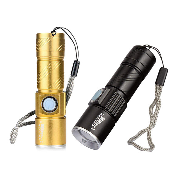 Mini USB LED Flashlight Torch Outdoor Camping Light Rechargeable Waterproof Zoomable Lamp 3 Mode Handy Flash Light