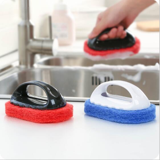 Patented product handle powerful decontamination sponge hard bottom cleaning brush countertop bathroom bathtub floor tile brush