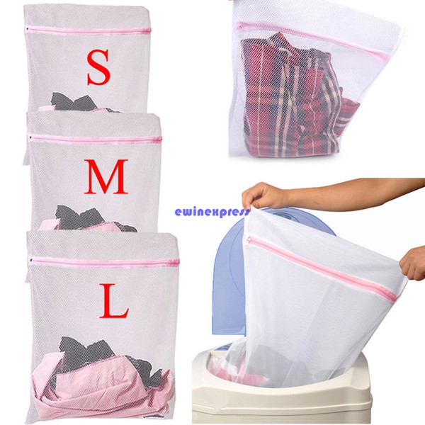 3pcs/set Practical fabric zipper laundry bags hampers basket mesh net clothes organizer storage washing machine bags size L M S