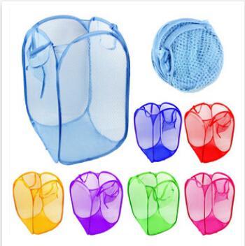 2016 New Mesh Fabric Foldable Pop Up Dirty Clothes Washing Laundry Basket Bag Bin Hamper Storage for Home Housekeeping Use 100pcs/lot