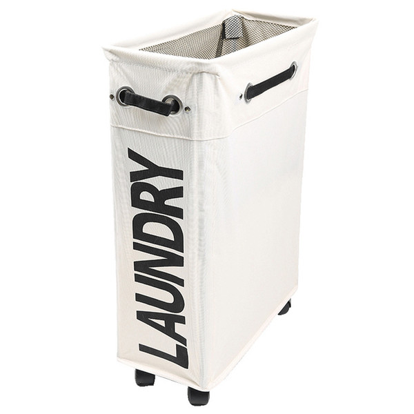 Wheeled Oxford Laundry Basket Trash Can With Universal Wheel Foldable Dirty Clothes Storage Box C19041701