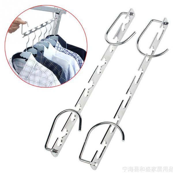 2Pc Multifunctional Space Saving Metal Hangers with Hook Magic 6 Hole Clothes Closet Organizer Iron Clothes Drying Rack