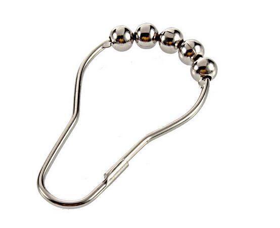 12 pcs/pack Fashion Hot Polished Satin Nickel 5 Roller ball Shower Curtain Rings Curtain Hooks