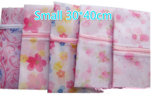 Free Ship 100pcs Small 30*40cm Flower Printed Bra Clothes Laundry bag Washing Machine Nylon Net Mesh Hosiery Lingerie Zipper