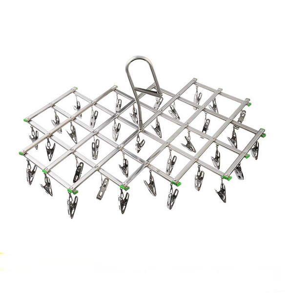 Hook stainless steel clothes drying rack foldable Sock Rack Windproof 35 Clip Clothes Hanger for Underwear Socks Gloves