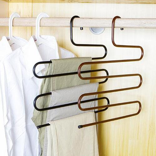 New Magic Pants Trousers Hanging Clothes Hanger Stainless Stee 5 Layers Clothing Storage Space Saver Neat Rack S-type Tools