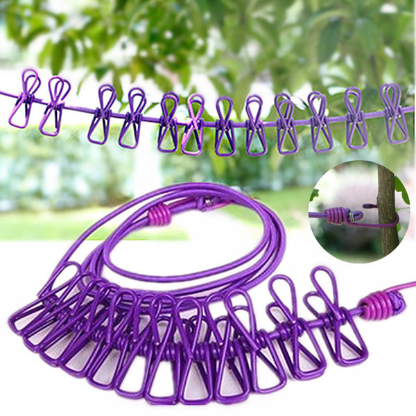 Clothesline with Clips Hotselling Portable Multi-functional Drying Rack Clips Cloth Hangers Clothes Line Pegs Travel Clothes pins m034