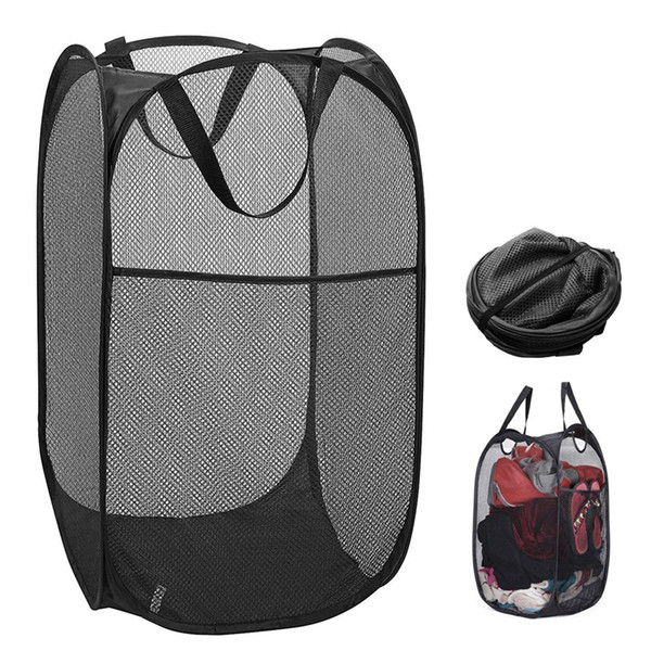 Pop-Up Laundry Hamper Laundry Basket Bag With Side Pocket Mesh Clothes Handles Home Organize And Storage Sorter (Black)